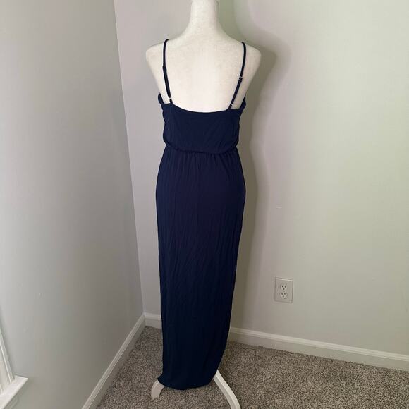 Lulu's Watch the Sunset navy blue sleeveless v-neck midi side slit dress size S - Picture 5 of 7